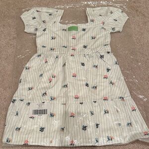 Janie and Jack White Striped Dress with Floral Accents